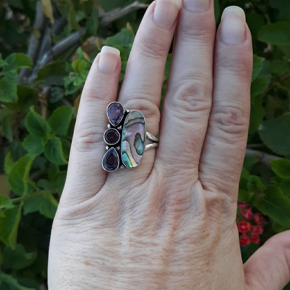 New Abalone Shell and Amethyst 925 Silver Ring. - Picture 6 of 7